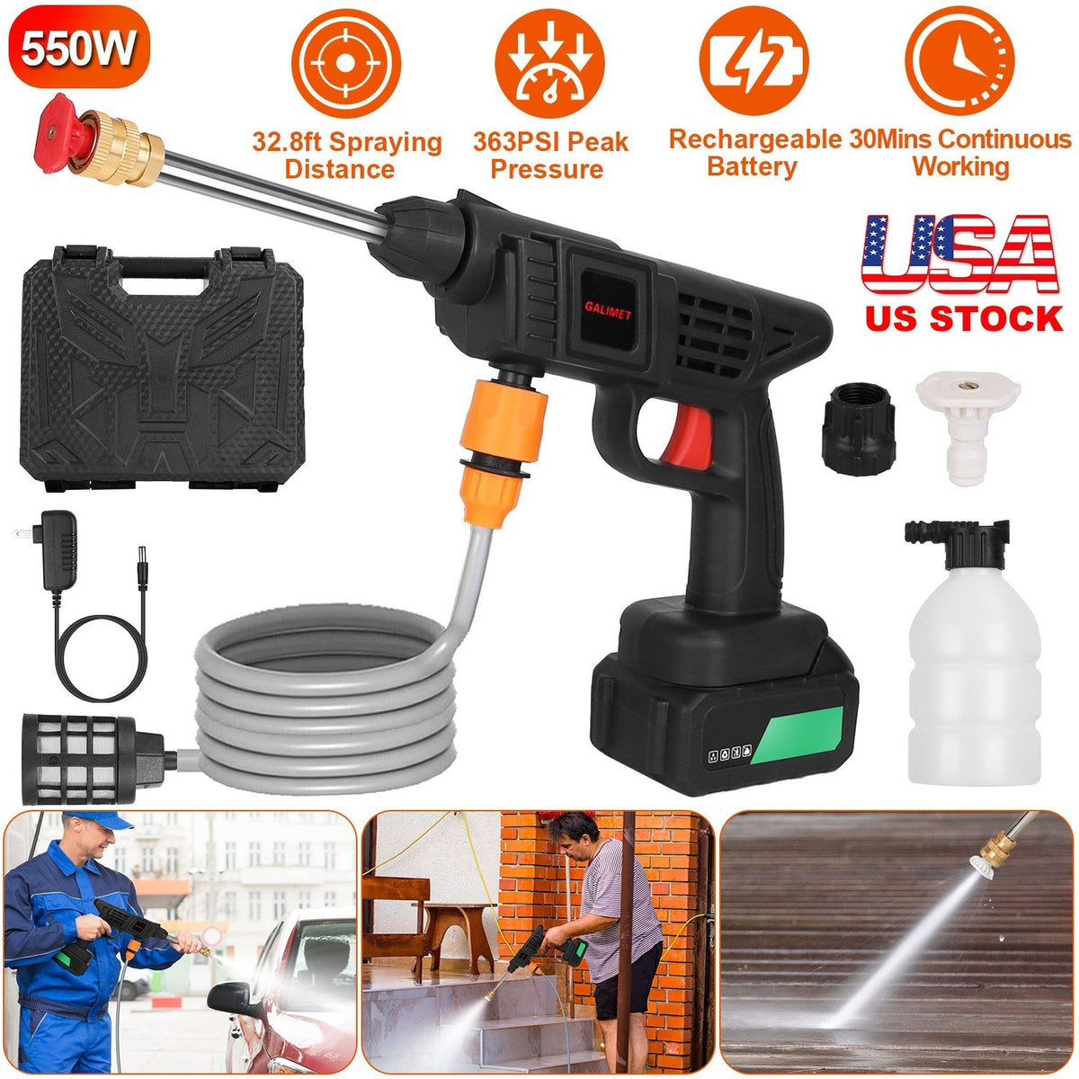Cordless Pressure Washer Portable Electric Power Washer High Pressure Water Sprayer 363PSI Car Washer Cleaner with 12000mAh 48V Rechargeable Battery a