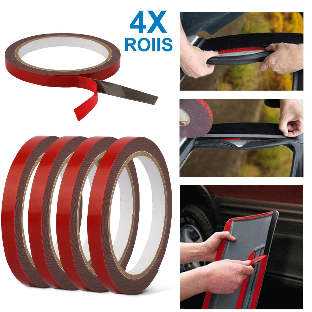 4 Rolls Car Double Sided Tapes Heavy Duty Double Sided Foam Tapes Strong Mounting Adhesive Tapes For Cars Truck Automotive 9.8FT/Roll