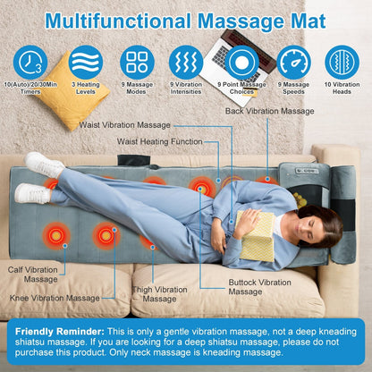 Full Body Electric Massage Mat with Heat, Vibration, and Neck & Lumbar Support Pillow