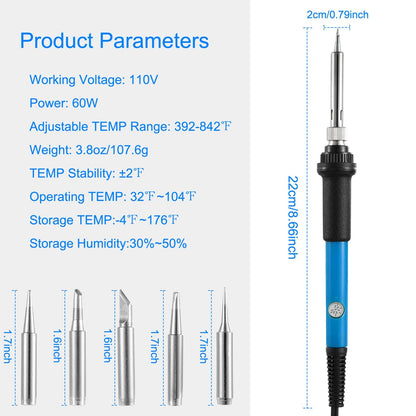 Soldering Iron 110V/60W Adjustable Temperature (392 -842 ) PCB Electric Welding Iron with 5Pcs Different Tips