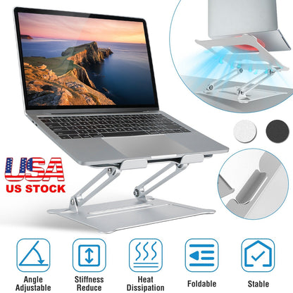 Laptop Stand Aluminum Angle Adjustable Computer Ergonomic Holder Riser Heat Vent Notebook Elevator For 10in-17in MacBook Pro 13 / 15