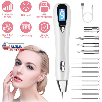 Skin Tag Remover Skin Tag Repair Kit Tattoo Freckle Wart Mole Remover Pen with 9 Intensity Levels 10 Fine Needles 3 Coarse Needles