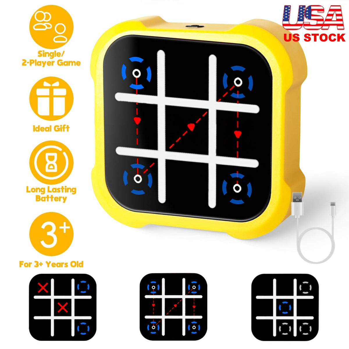 3 In 1 Electric Tic Tac Toe Game Memory Flash Whack Mole Game Portable Travel Game Classic Board Games For Adults and Kids Aged 3+