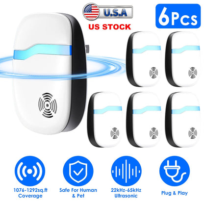 6 Packs Ultrasonic Pest Repellers Electric Plug-In Indoor Pest Control Mouse Repellent Chaser Deterrent Rodent Chaser for Home Kitchen Office Warehous