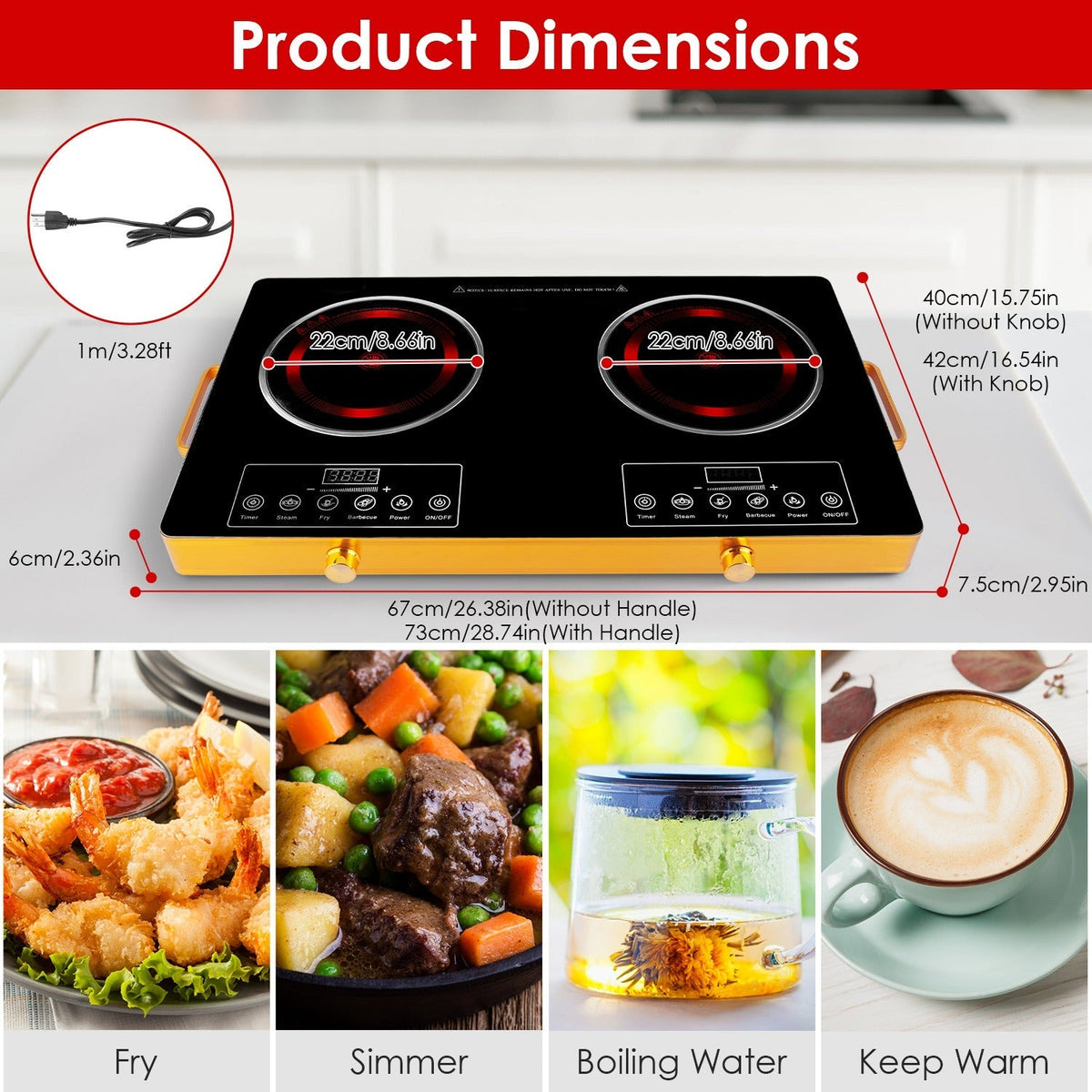 7000W Double Ceramic Electric Cooktop with 11 Power Levels & Timer