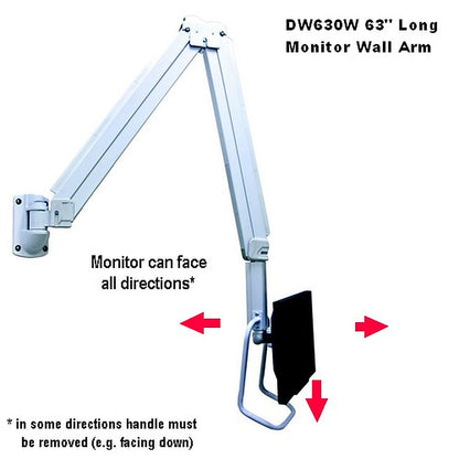 DW630W  Extra Long Reach Wall Monitor Arm  Over the Bed 63 inch long