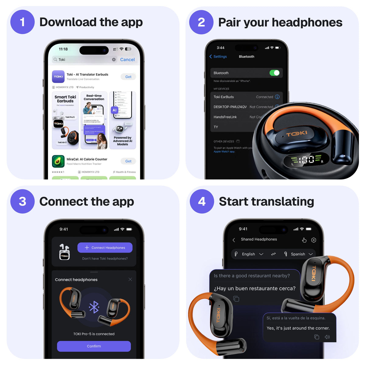 Toki Air-3 Open-Ear AI Translation Earbuds