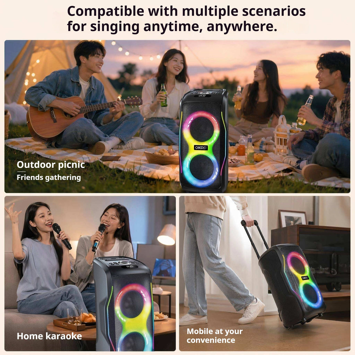 KP-8015 Best-Selling Bluetooth Speaker New High-Power 120W Outdoor Model With Dual Microphones Long Battery Life And Karaoke Functionality In Stock