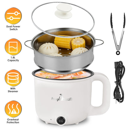 Electric Hot Pot with Steamer 1.8L Dual Power Ceramic Cooker