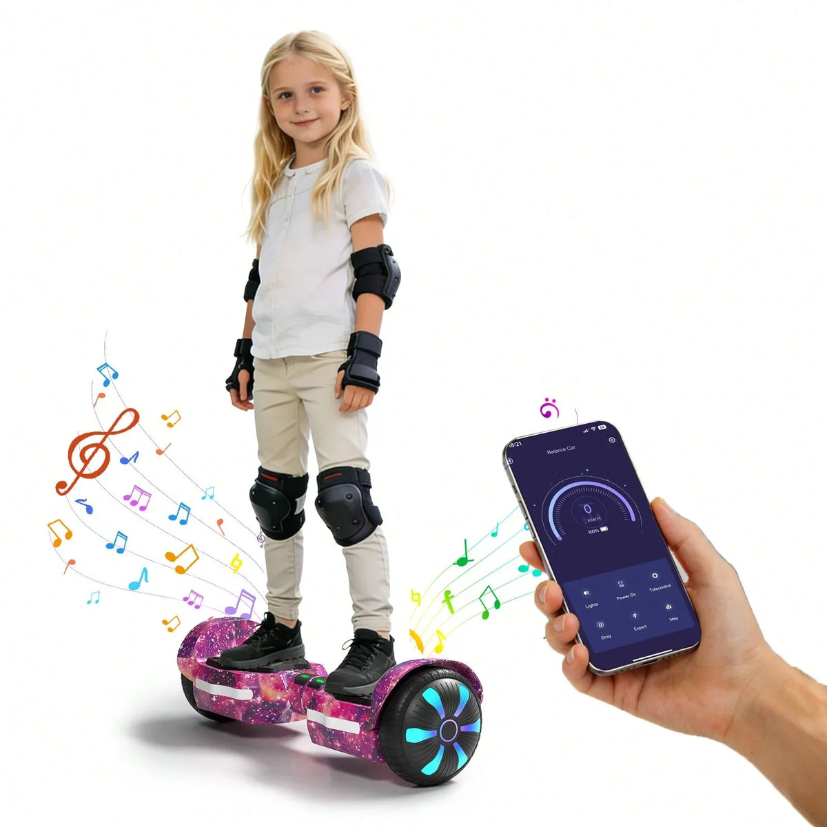 Simate K1 6.5" Hoverboard Electric Self Balancing Scooter with Bluetooth Speaker Colorful Lights UL2272 Certified All Terrain