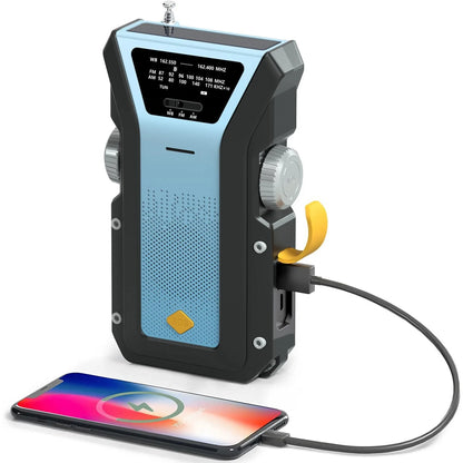 Weather Radio Emergency Multifunctional Radio FM AM WB Hand Crank Solar USB Charging 2000mAh Power Bank LED Flashlight Torch