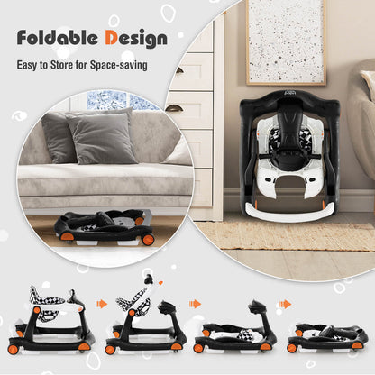 2-in-1 Foldable Activity Push Walker with Adjustable Height-Black