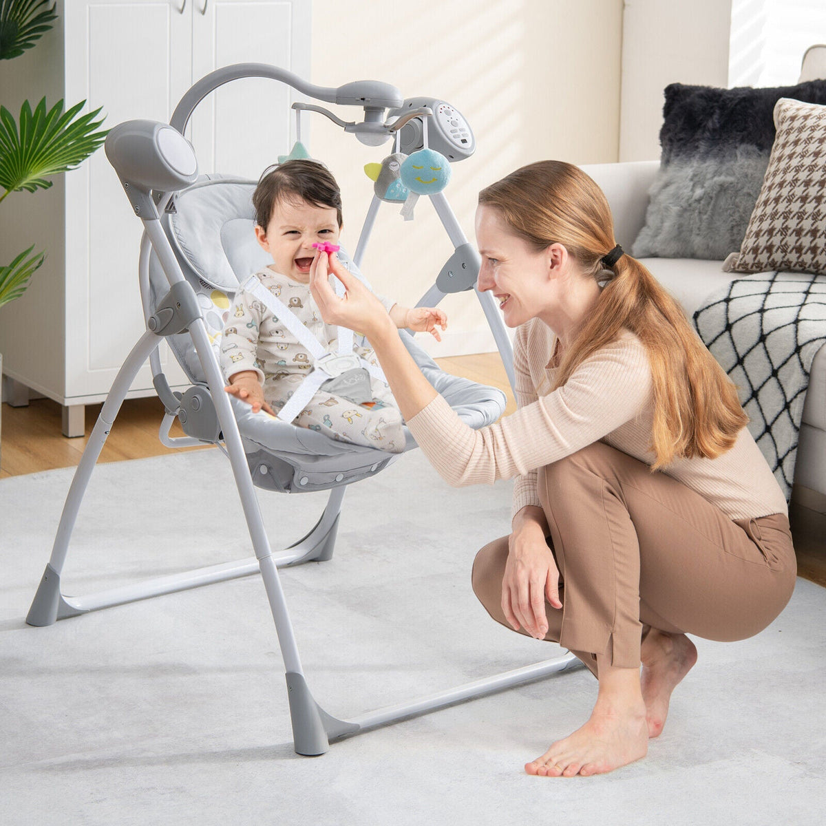 Electric Foldable Baby Rocking Chair with Adjustable Backrest