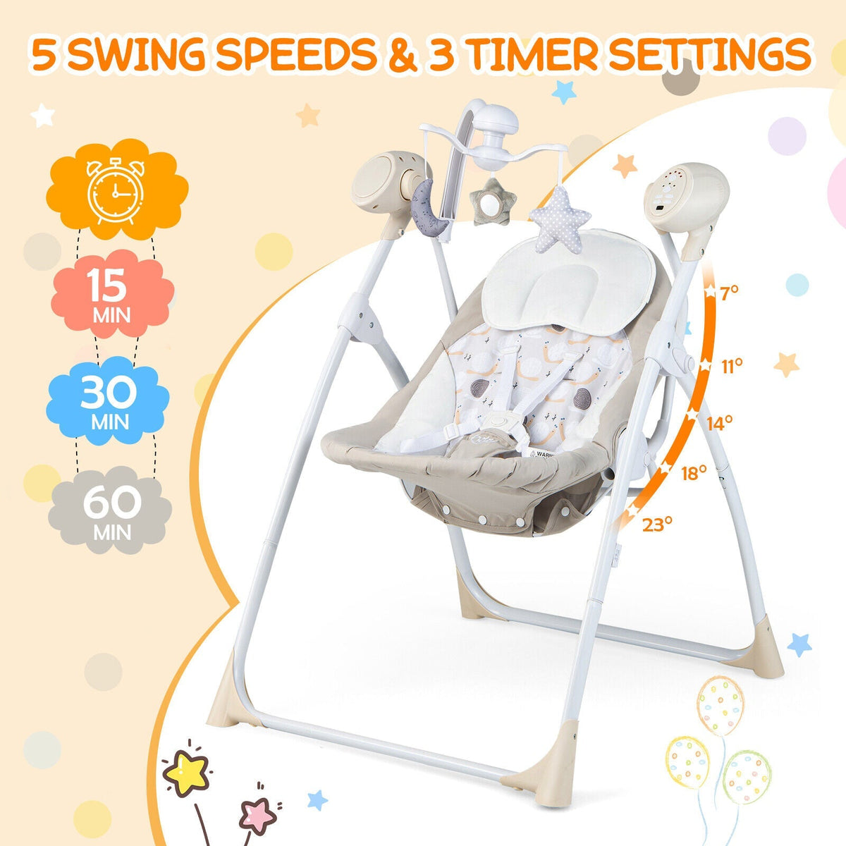 Electric Foldable Baby Rocking Chair with Adjustable Backrest