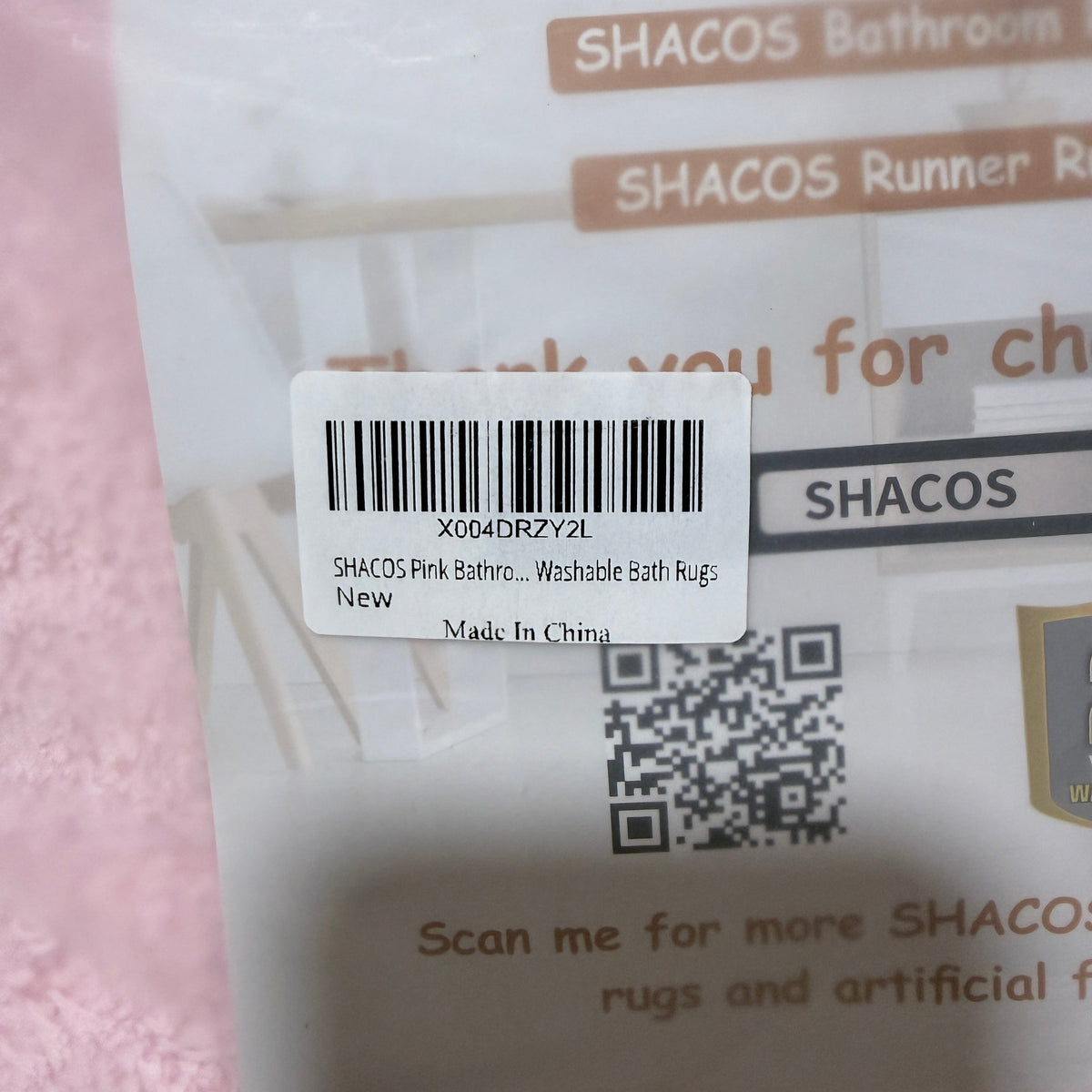SHACOS Microfiber Bath Rug Set of 2, Pink, Non Slip Washable
