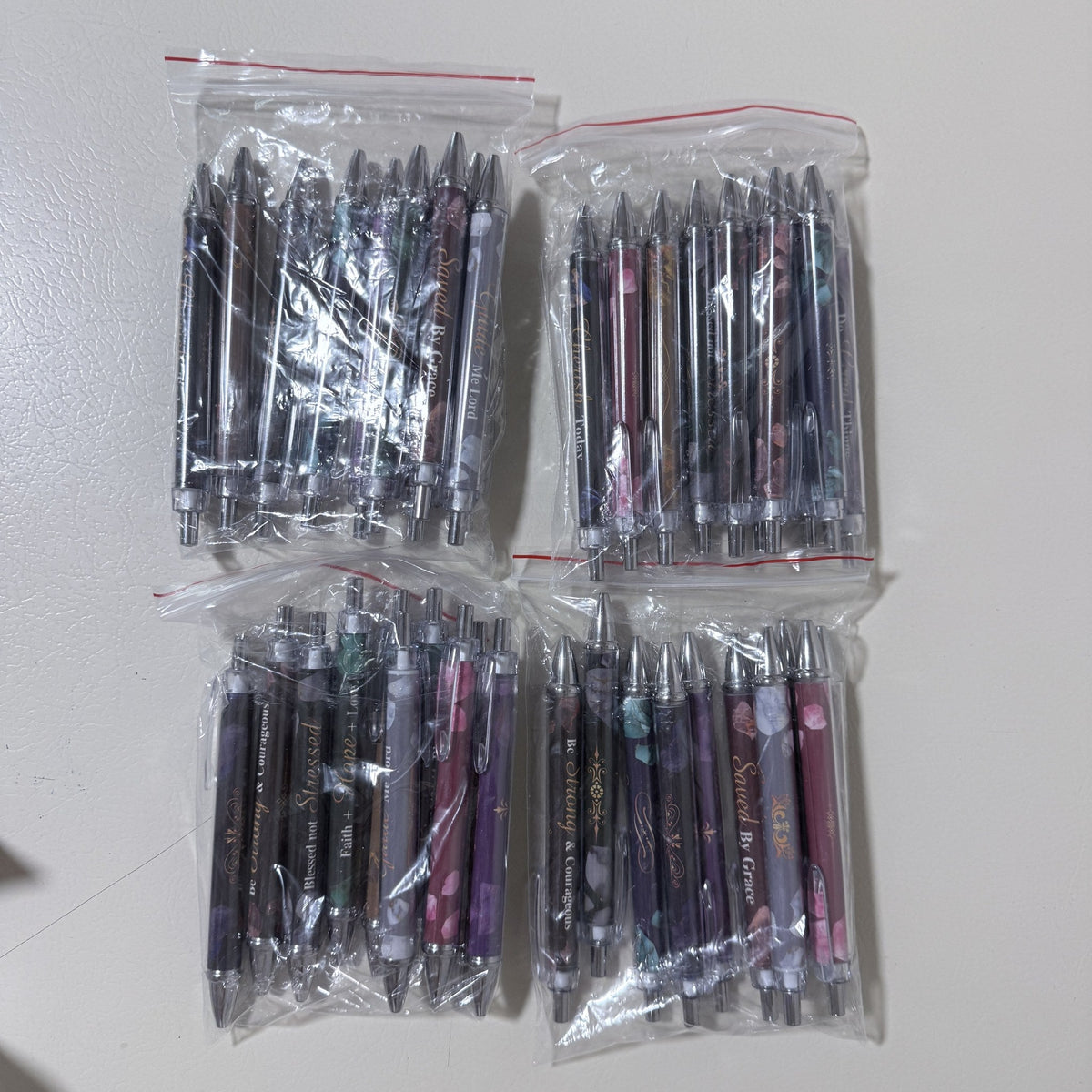 4-Pack Christian Scripture Ballpoint Pens - Stone Design (40 Total)