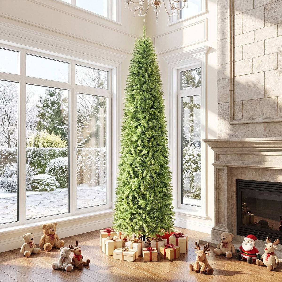7.5 FT Artificial Pencil Christmas Tree with Metal Stand
