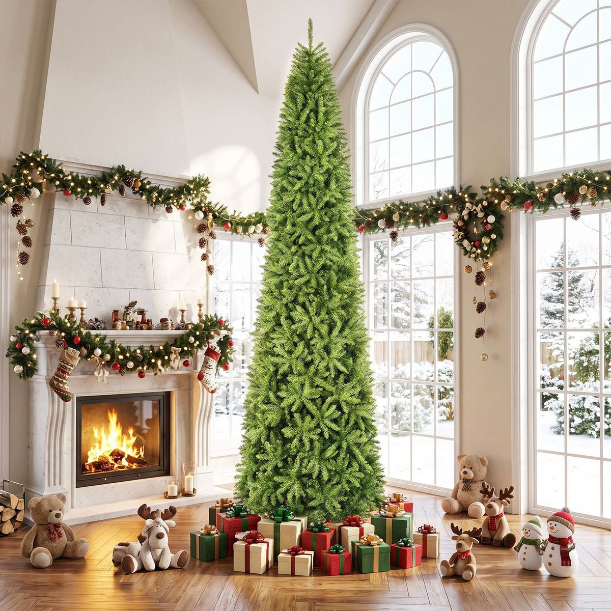 7.5 FT Artificial Pencil Christmas Tree with Metal Stand