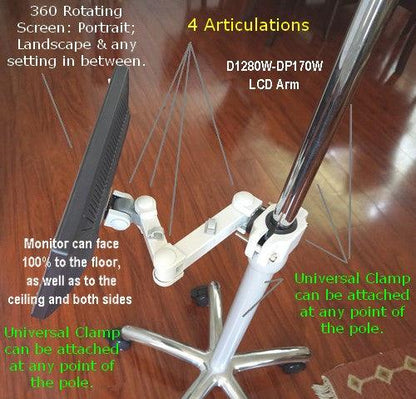 DP170 17.5 inch Universal Pole Mount Monitor Arm and Bracket VESA