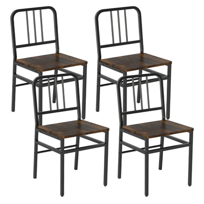 Dining Chairs Set of 4 with Slatted Backrest & Metal Frame