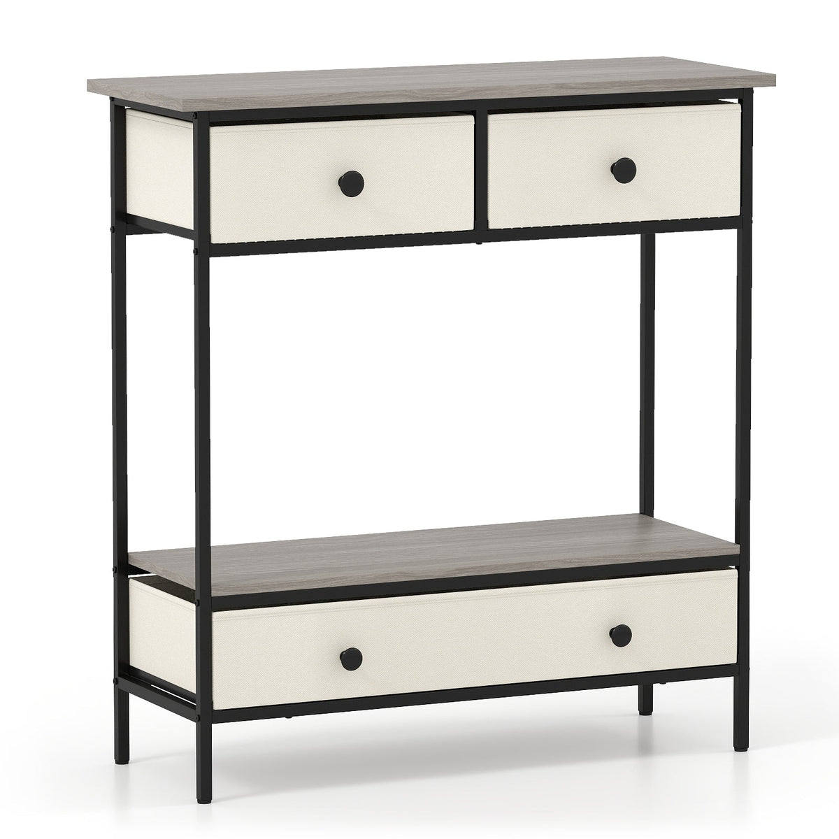 Farmhouse Console Table with Open Storage Shelf for Hallway-Gray