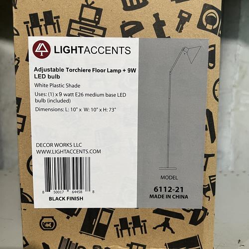 LIGHTACCENTS Black Floor Lamp with Opal White plastic Cone Shade