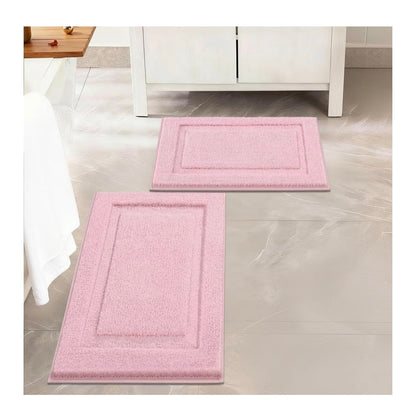 SHACOS Microfiber Bath Rug Set of 2, Pink, Non Slip Washable