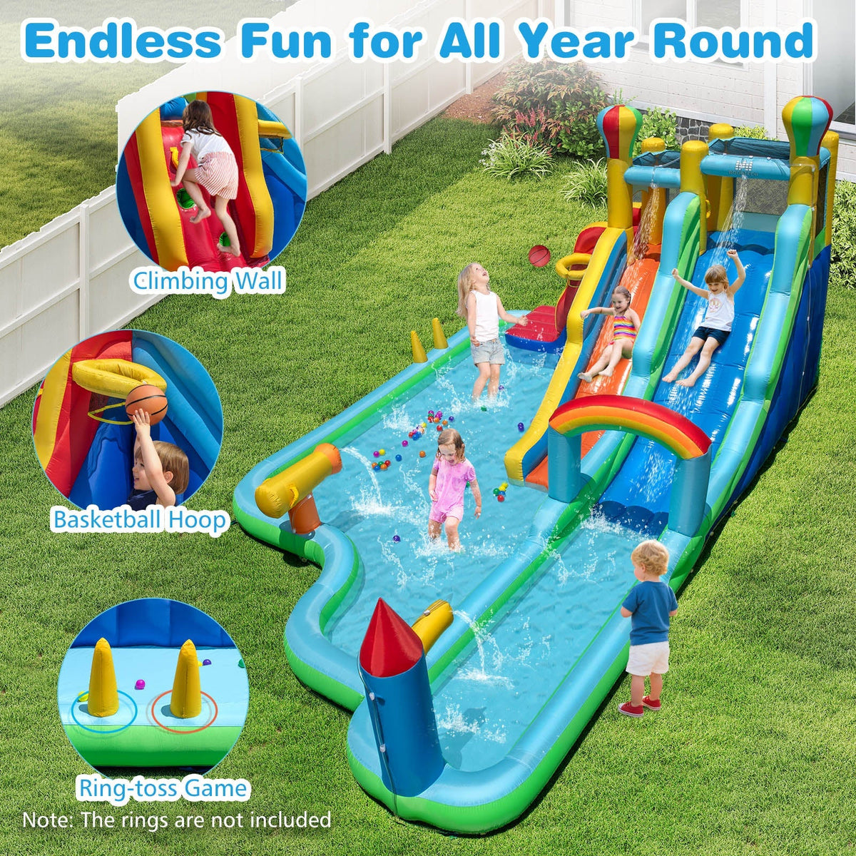 Inflatable Water Slide Park Giant Bounce House with Double Long Slides