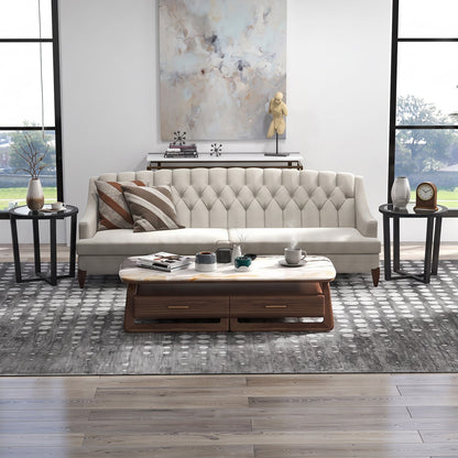 Modern Round End Table Sofa Side Table with Transparent Tempered Glass Top-Brown