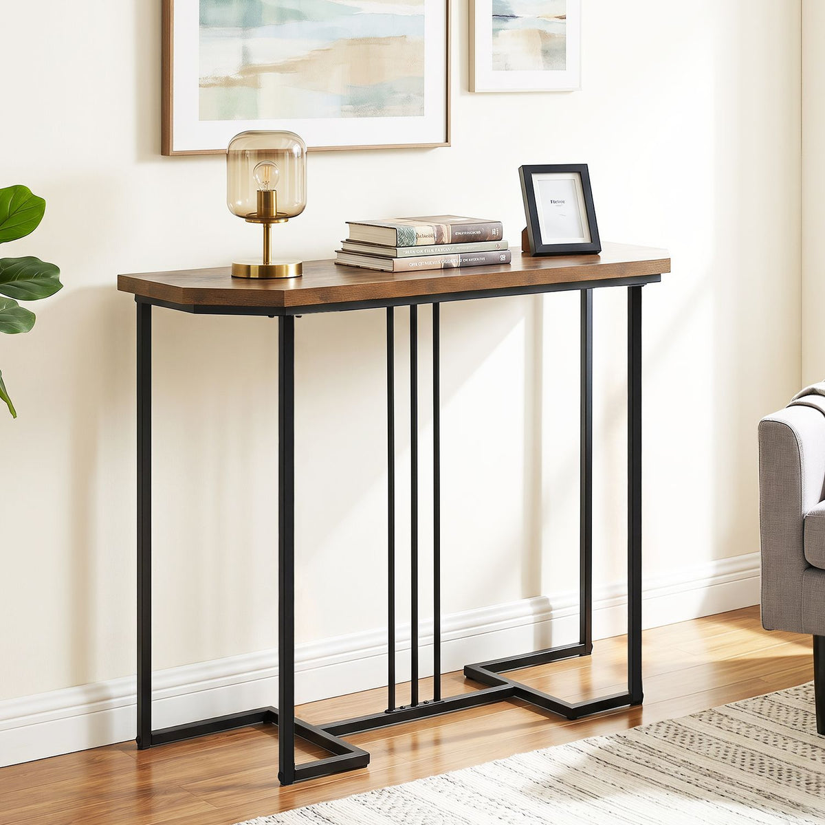 Console Table with Metal Legs - Rustic Brown