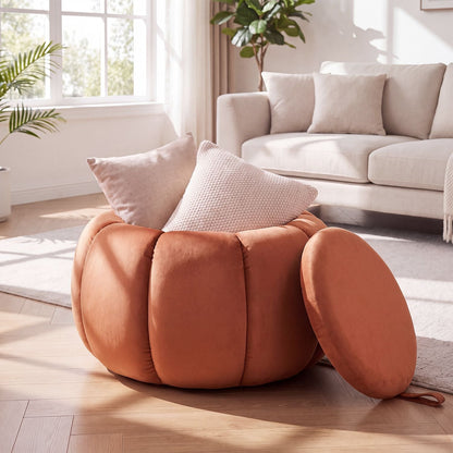 Pumpkin Ottoman with Hidden Storage and Removable Lid