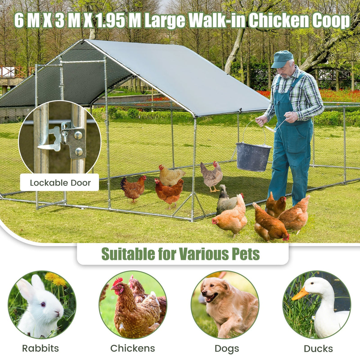 Large Metal Chicken Coop with Waterproof and Sun-proof Cover