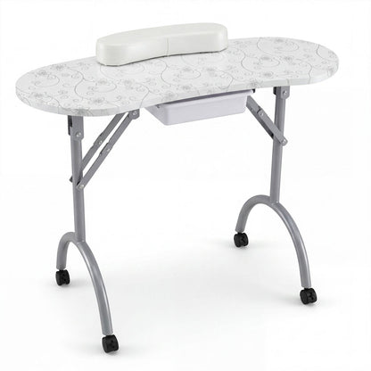 Foldable Manicure Table with Drawer and Wrist Cushion