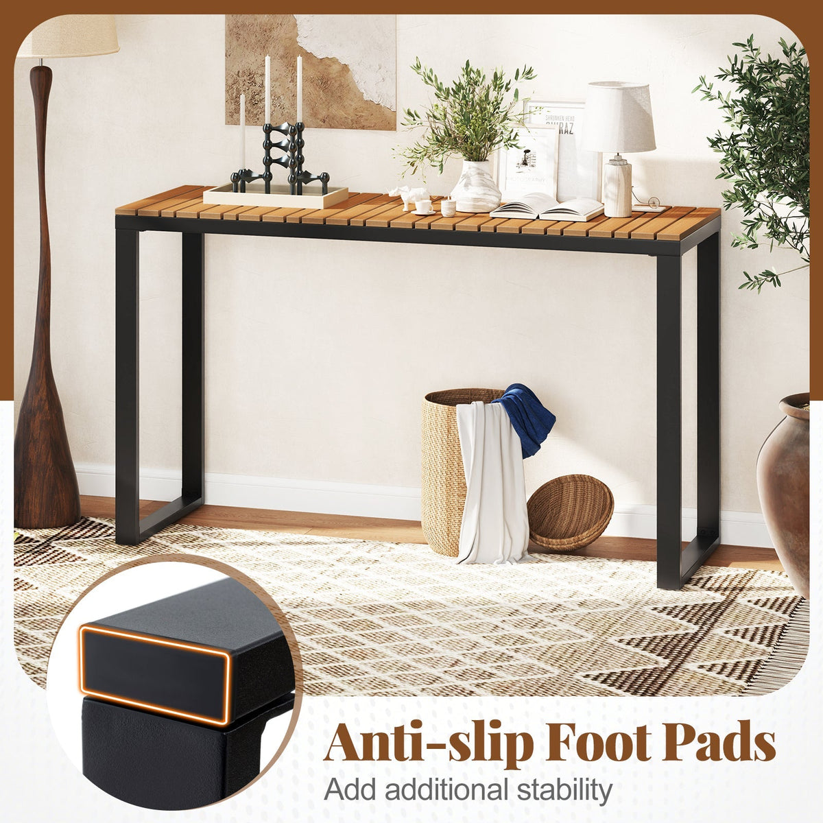 Outdoor Rectangle Console Table with Long-Lasting WPC Tabletop