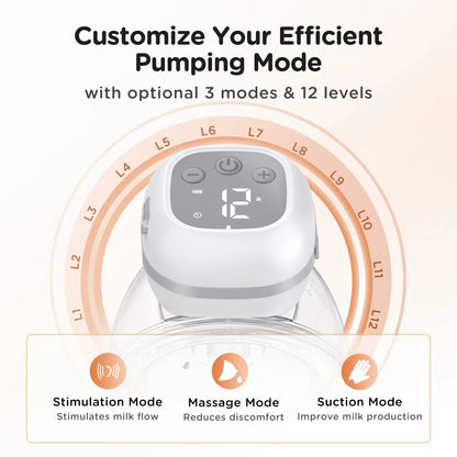 Electric Breast Pumps, 12 Levels & 3 Modes Wearable Breastpump Hands Free BPA Free LCD Display, Painless Wireless Breastfeeding