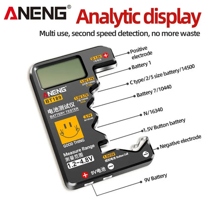 Battery Tester ANENG BT189 Digital Universal Detector Capacity Tester Display Checkered Gauge Analyzer AAA AA Button Cell Tests