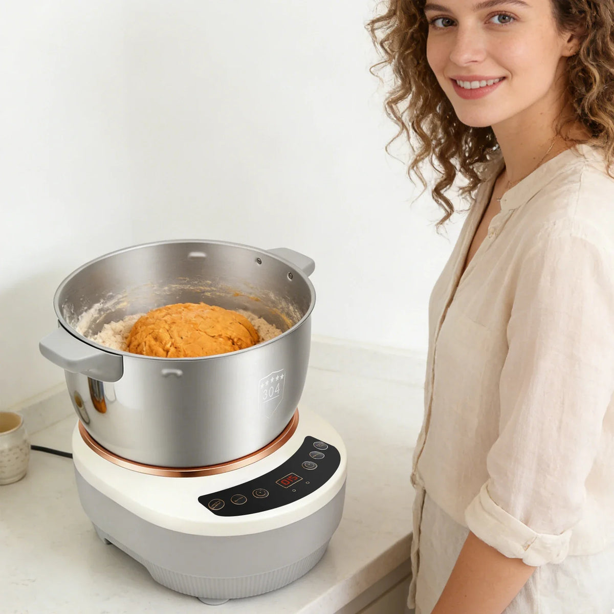 200W Electric Kneading Machine, 304 Stainless Steel Dough Kneading Machine, 5L Stand Mixer, 140-170 RPM, Timer Auto-Off, for Kitchen, Baking, Silver