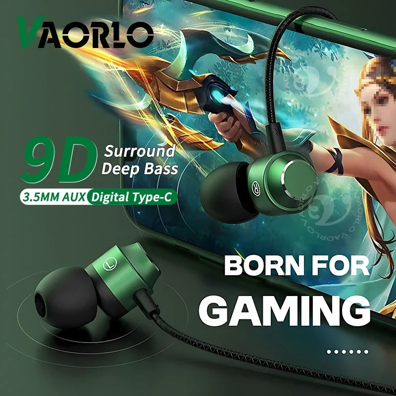 NEW 9D HIFI heavy bass gaming headset 3.5MM AUX/Type-C Digital Chip magnetic music earbuds in-ear headphones For Samsung/iPhone