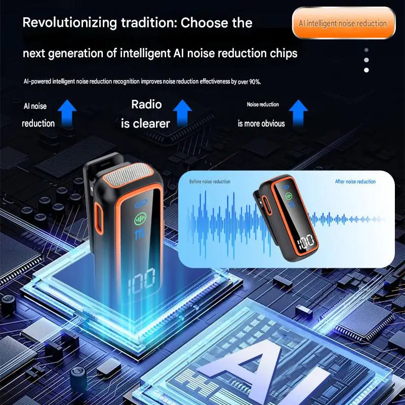 2.4G Wireless Lavalier Microphone Voice Changer AI Noise Cancelling Dual LED Display Charging Case Deep Voice Female Voice Black