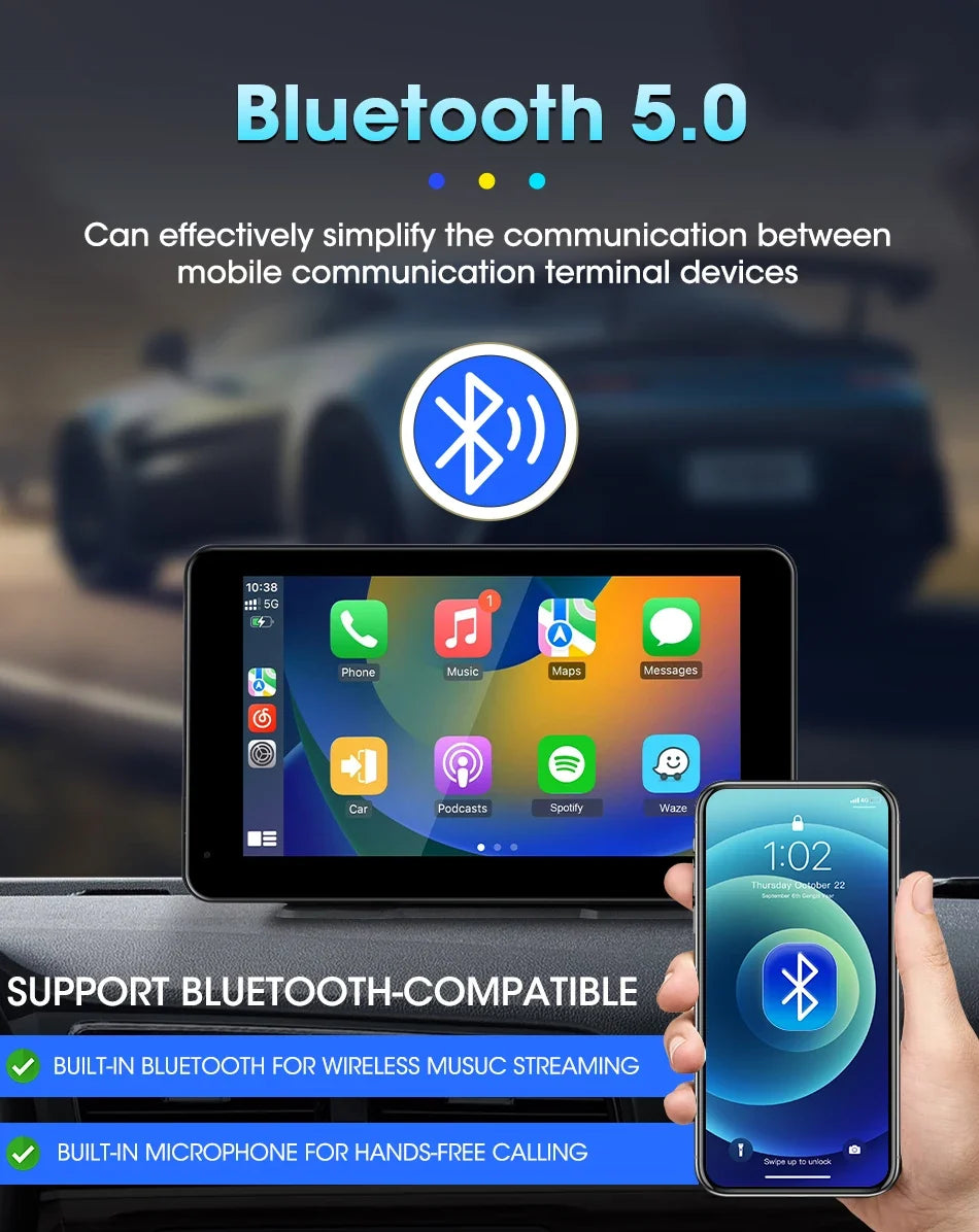 Portable Wireless CarPlay & Android Auto Screen – Size & DVR Options
