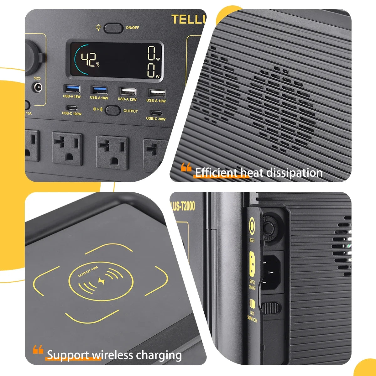 GSIKE Portable Power Station LiFePO4 Solar Generator Pure Sine Wave 110V AC Outlet 300W 1200W 2000W Option for Camping RV Home Blackout Emergency Backup