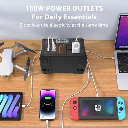 100W Portable Power Station 24000mAh LiFePO4 Charging Station Solar Generator 220V/110V Energy Storage Power Supply for Camping