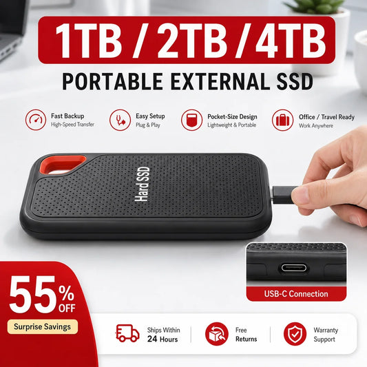 16TB Portable SSD External Hard Drive USB 3.1 Type-C High-Speed Data Storage for Laptop/Mac