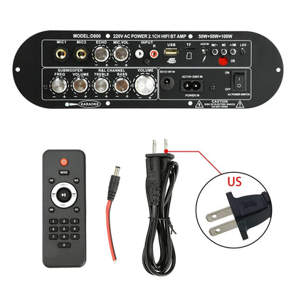 D800 Bluetooth 5.0 Digital Amplifier Board 2.1 Channel 50W+50W+100W HiFi Subwoofer Audio AMP for Home and Outdoor Sound Systems