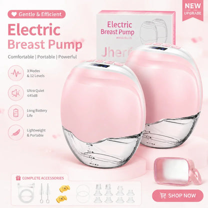 2pcs Electric Breast Pump, 3 Modes & 12 Levels Quiet Rechargeable, Portable, Automatic Milk Extractor for Breastfeeding