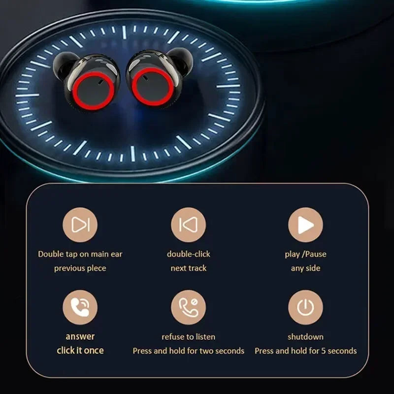 Wireless Bluetooth 5.0 Earphones 9D Stereo Headset with Mic Y50 TWS Touch Control Sport Earphones Waterproof Earbuds LED Display