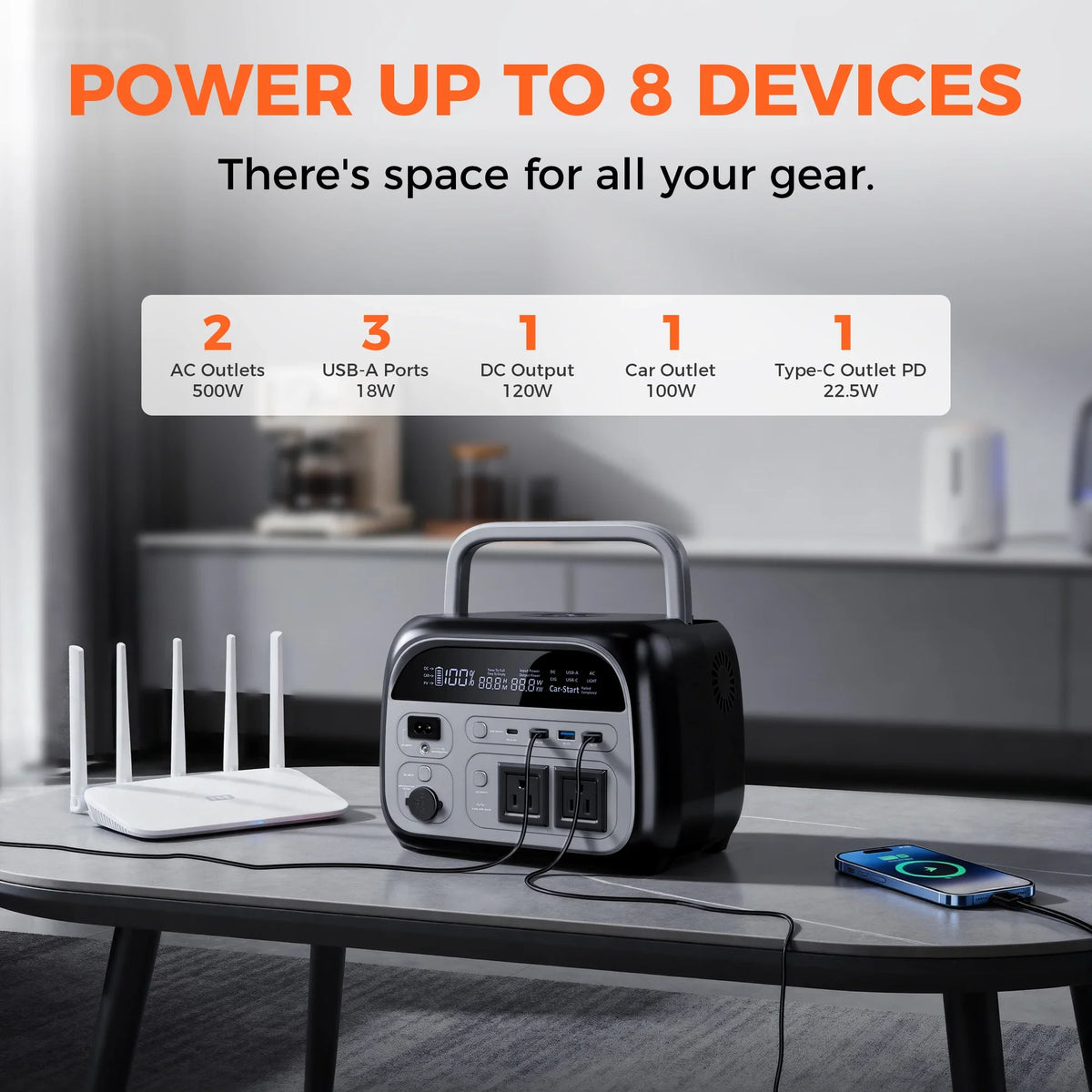 CTOLITY AP400 345.6Wh Portable Power Station 500W Power bank, LiFePO4 Solar Generator with 150W Solar Input, UPS Backup Battery, Wireless Charging, AC/DC/USB Output for Camping Home Emergency