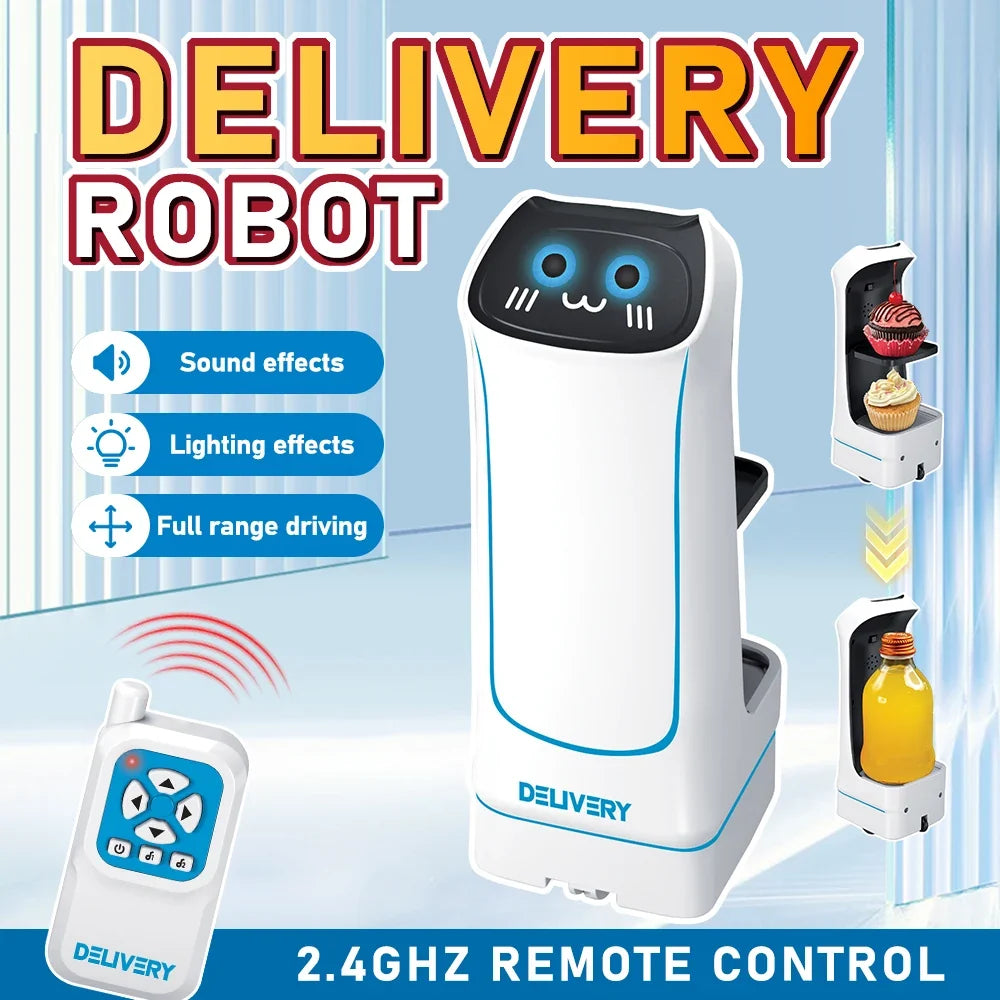2.4G RC Food Delivery Robot Toy with Light & Sound, Pretend Play Kitchen Set for Kids, Interactive Gift for Christmas New Year