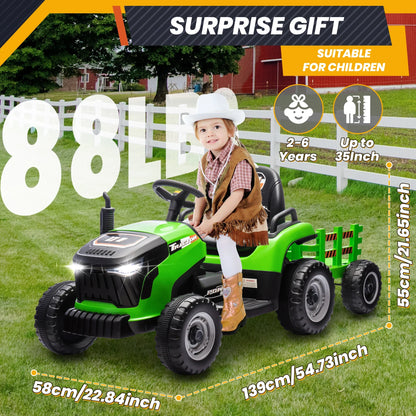 24V Ride On Tractor for Kids, Electric Ride On Toys W/400W Motors, Tiltable & Detachable Trailer, Adjustable Seat, Bluetooth, Mu