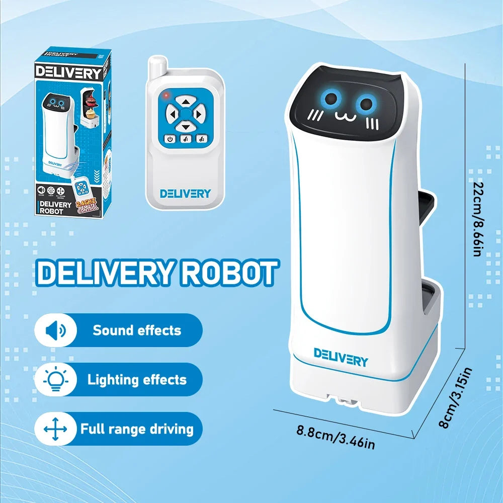 2.4G RC Food Delivery Robot Toy with Light & Sound, Pretend Play Kitchen Set for Kids, Interactive Gift for Christmas New Year